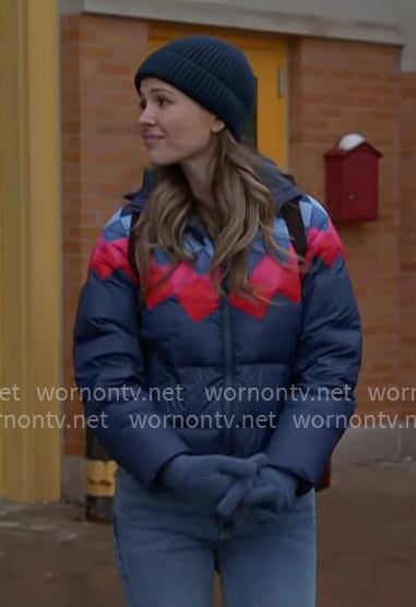 Novak's navy puffer jacket with stripes on Chicago Fire