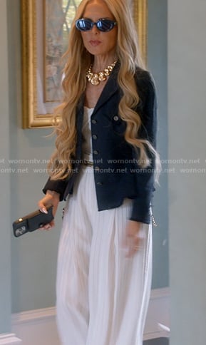 Rachel's white pinstripe pants on The Real Housewives of Beverly Hills