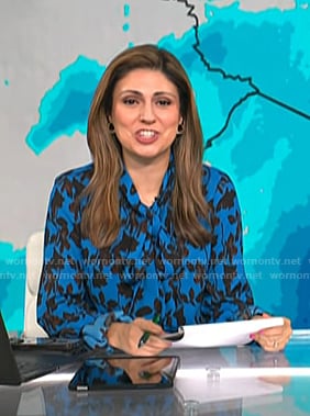 Rana Novini's blue floral tie neck blouse on Today