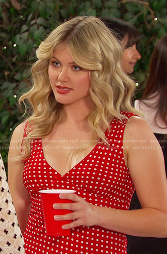 red polka dot sleeveless dress on Days of our Lives