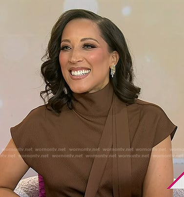 Robin Thede's brown tie neck top and gathered skirt on Today