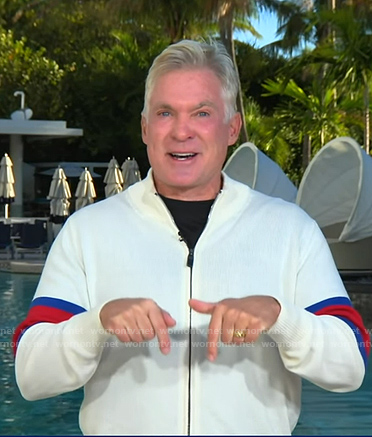 Sam Champion's white stripe knit zip jacket on Good Morning America