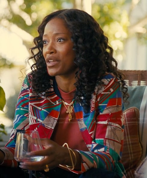 Samira's abstract print bomber jacket on The Burbs
