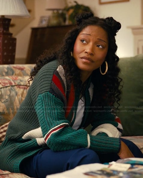 Samira's colorblock knit cardigan on The Burbs