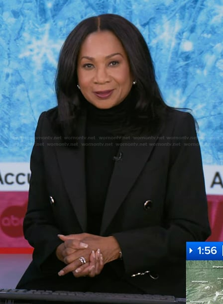 Sandra Bookman's black double breasted blazer on Good Morning America