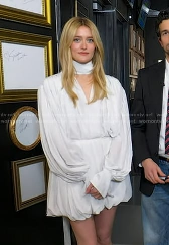 Sarah Pidgeon's white scarf neck mini dress on Good Morning America