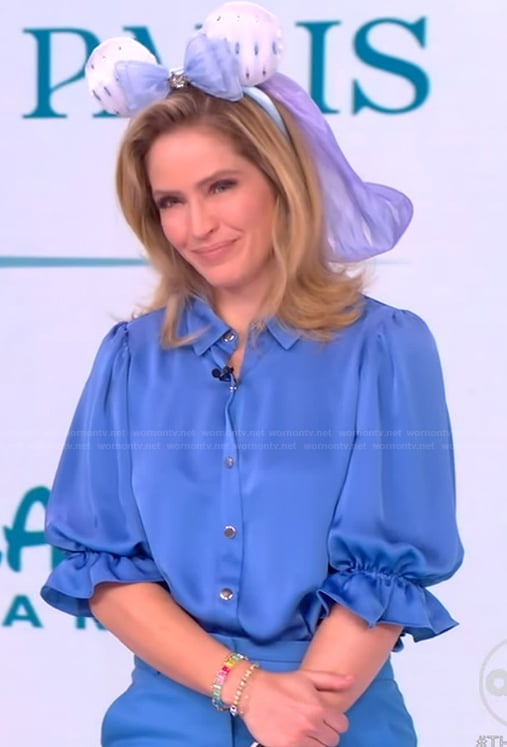 Sara's blue satin blouse and pants on The View