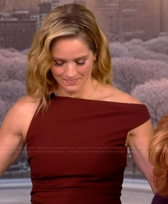 Sara's brown asymmetric top and pants on The View