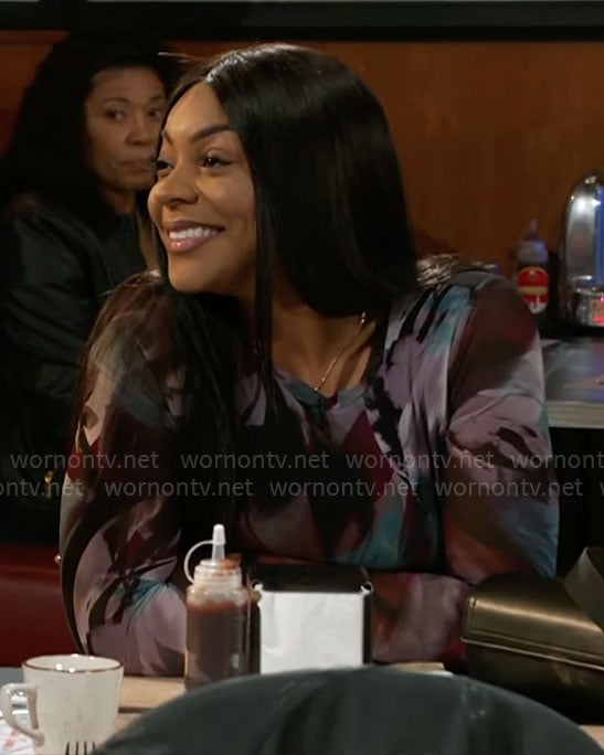 Shanice's abstract print top on Beyond the Gates
