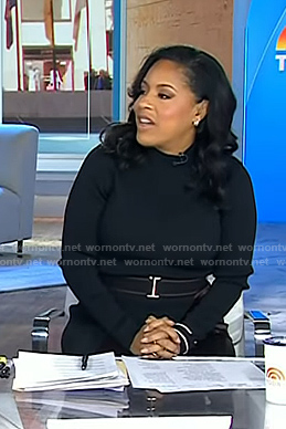 Sheinelle's black colorblock belted dress on Today