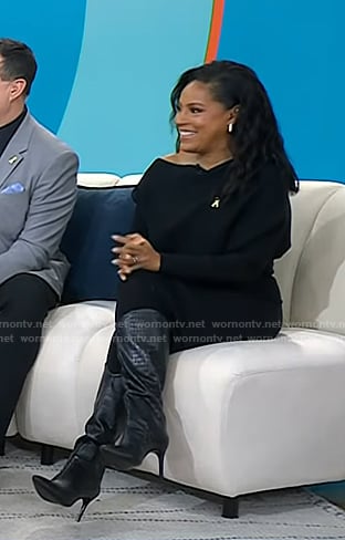 Sheinelle's black crocodile boots on Today