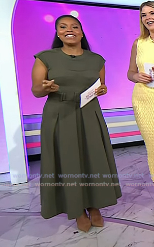 Sheinelle's khaki green belted dress on Today