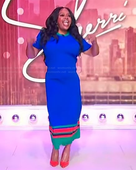 Sherri's blue stripe hem skirt on Sherri