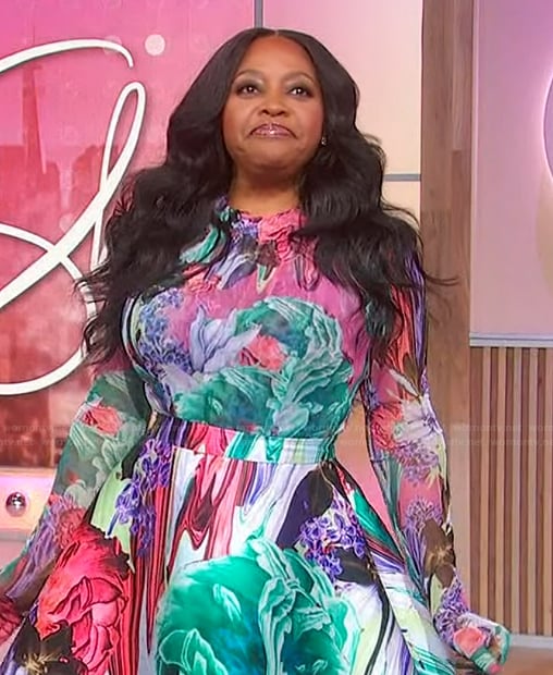 Sherri's floral print top and skirt on Sherri