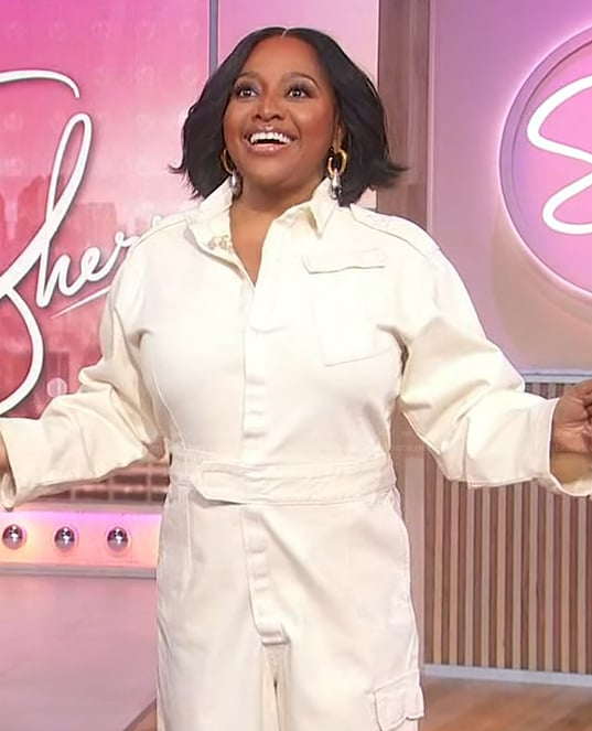 Sherri's ivory denim jumpsuit on Sherri