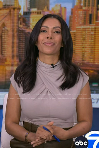 Shirleen's grey twist neck top on Good Morning America