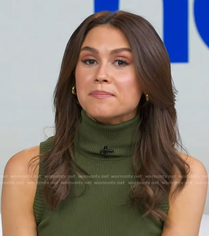 Sophie Flay's green turtleneck sleeveless knit dress on Good Morning America