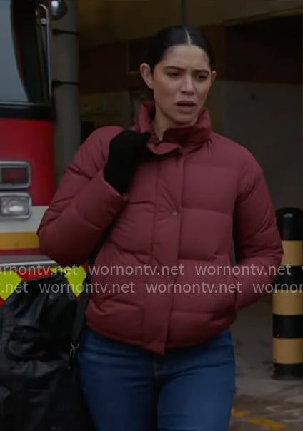 Stella's dark red puffer jacket on Chicago Fire