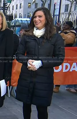 Stephanie Mansour's black fur trim puffer coat on Today