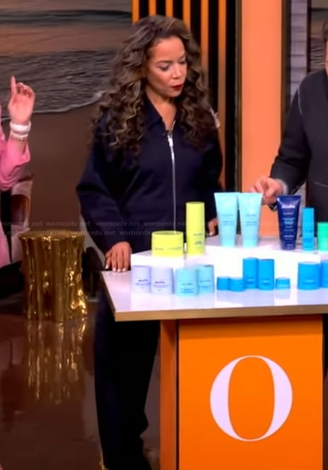 Sunny's navy zip front jumpsuit on The View