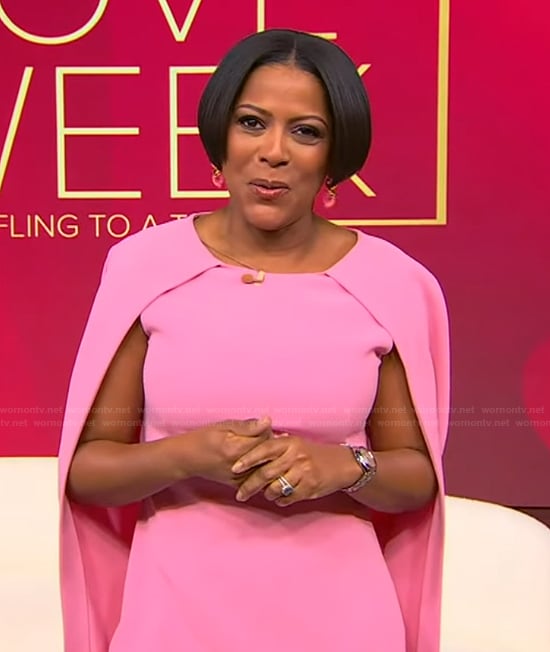 Tamron's pink cape mini dress on Tamron Hall Show