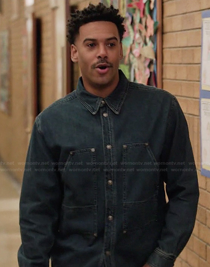 Tariq's denim shirt on Abbott Elementary
