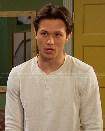 Tate's white textured henley on Days of our Lives
