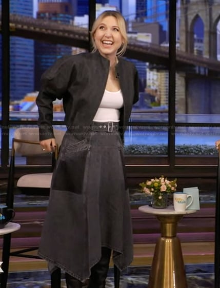 Taylor Thompson's black denim skirt on Live with Kelly and Mark