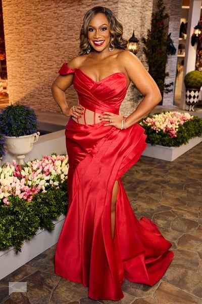 Tia's red reunion dress on The Real Housewives of Potomac