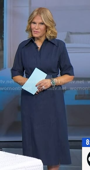 Tory's blue belted slit denim dress on Good Morning America