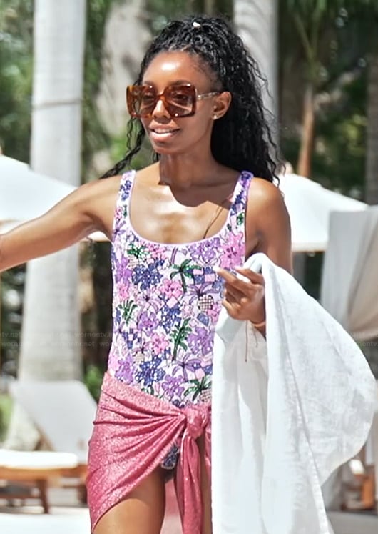 Venita's pink floral embellished swimsuit on Southern Charm