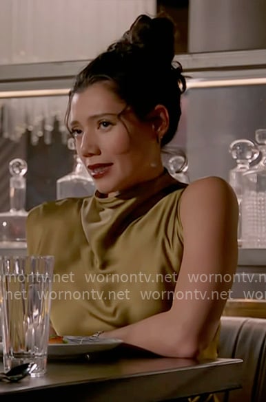 Violet's chartreuse draped top on Chicago Fire