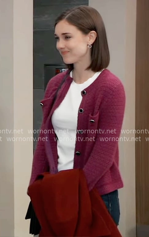 Willow's pink textured cardigan on General Hospital