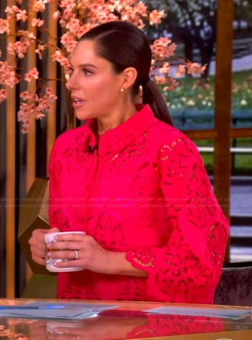 Abby's red scalloped lace top on The View