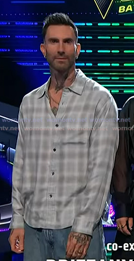 Adam's grey plaid button down shirt on The Voice