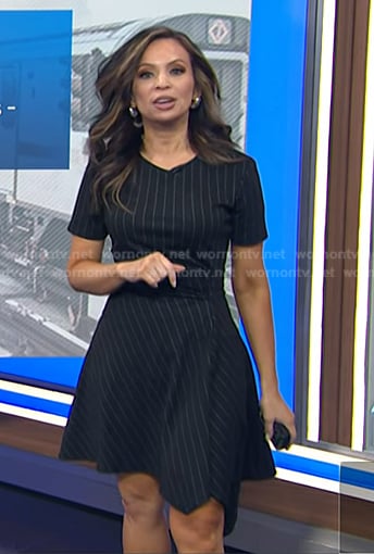 Adelle's black pinstripe dress on Today