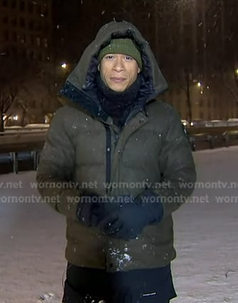 Alex Perez's green hooded down jacket on Good Morning America