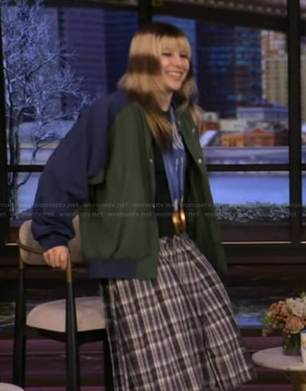 Alyssa Liu's green bomber jacket on Live with Kelly and Mark