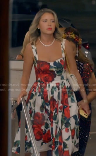 Amanda's rose print dress on The Real Housewives of Beverly Hills