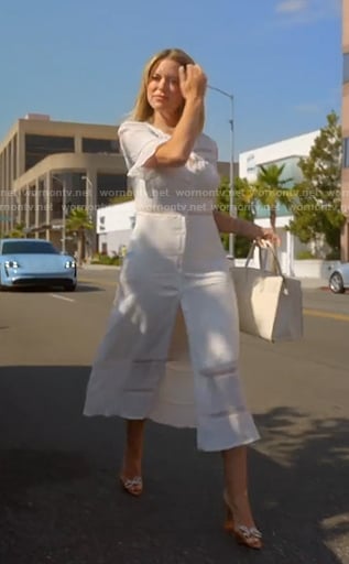 Amanda's white lace inset midi dress on The Real Housewives of Beverly Hills
