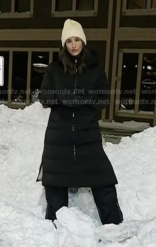 Angie Lassman's black long down coat on Today