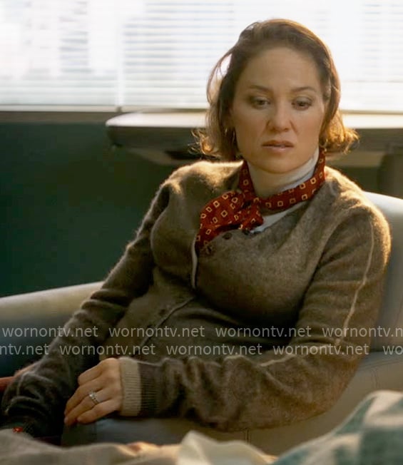 Angie's taupe cardigan on Will Trent