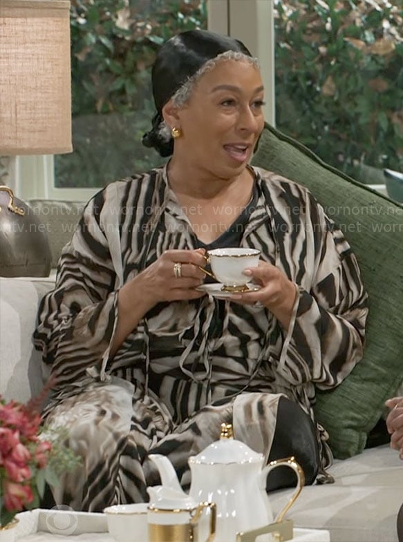 Anita's zebra print kaftan on Beyond the Gates
