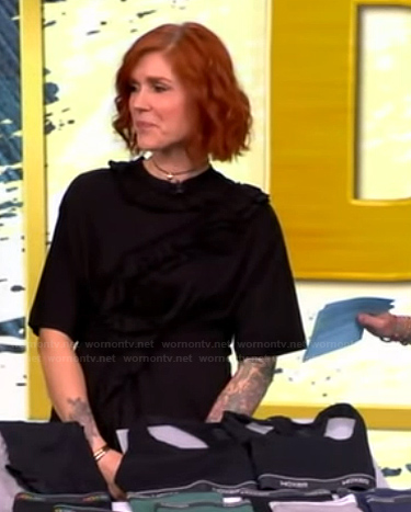 Ashley Alderfer Kaufman's black ruffle top on The View
