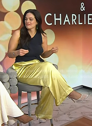 Ashley Graham 's green drop earrings and mesh pumps on Today