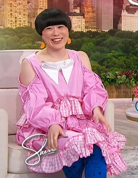 Atsuko Okatsuka's pink gingham check trim dress on Sherri