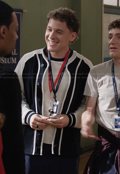 Caleb's colorblock bomber jacket on Abbott Elementary