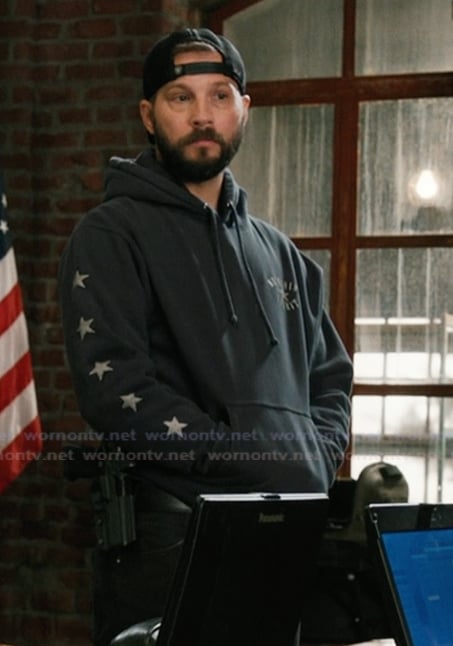 Cal's black star sleeve hoodie on Marshals