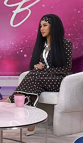 Cardi B's brown polka dot shirt and skirt on Today