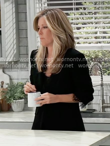 Carly's black lace-trim blazer on General Hospital